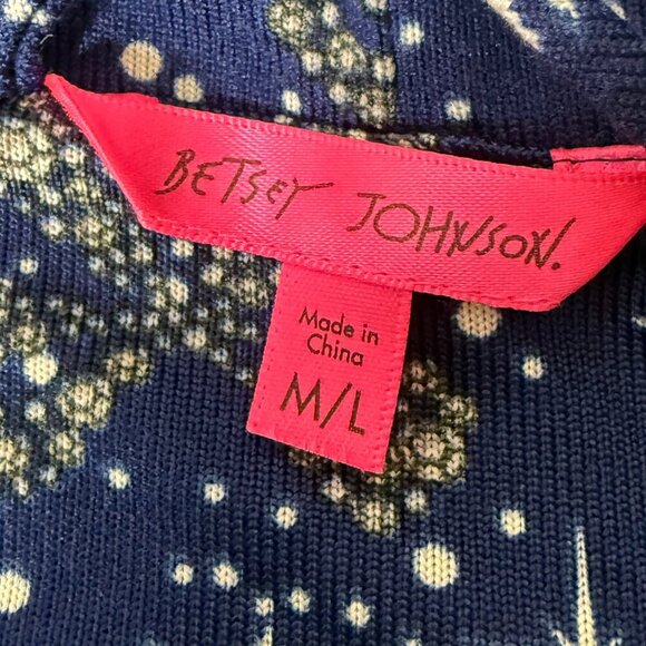 Betsey Johnson Short Hooded Lightweight Robe Navy with Pink Lips & Stars SZ M/L - Picture 2 of 5